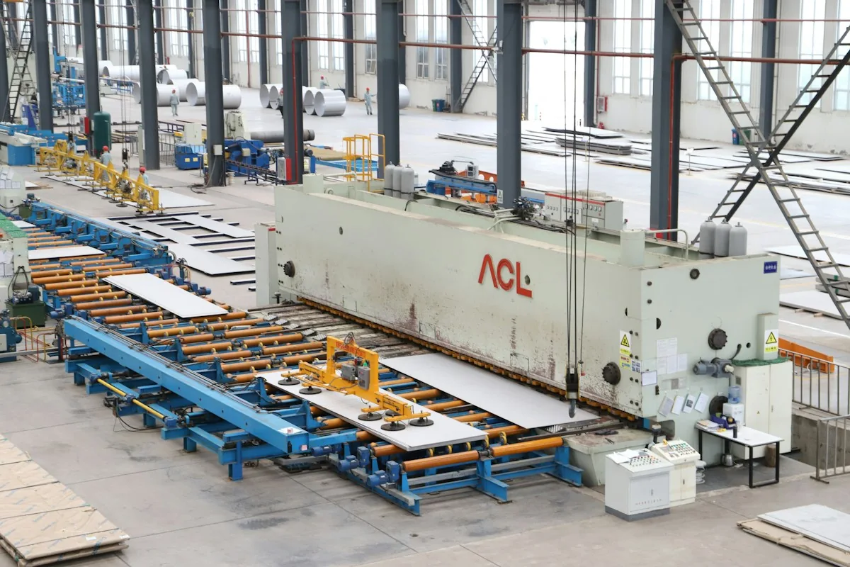 Machinery on a bright manufacturing floor